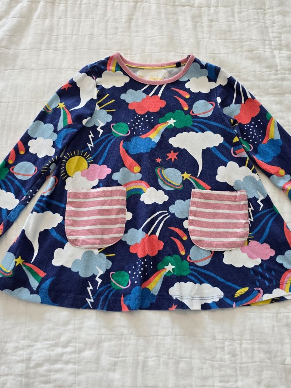 Size 4-5Y Mini Boden Girls' Rainbow & Space Print Tunic Dress